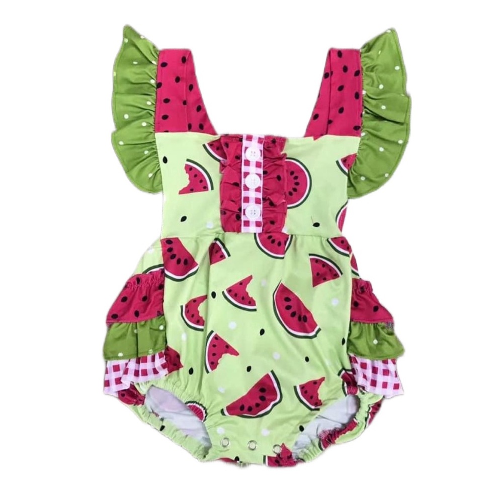 Watermelon Ruffle Bubble Romper